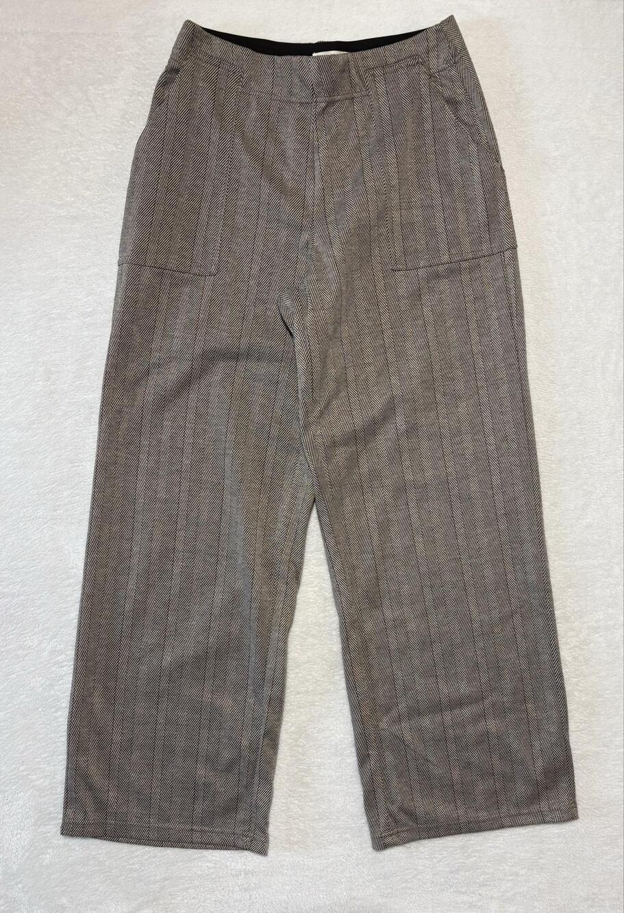 Max Studio Pants Womens Large Brown Herringbone Wide Leg Elastic Waist Pockets